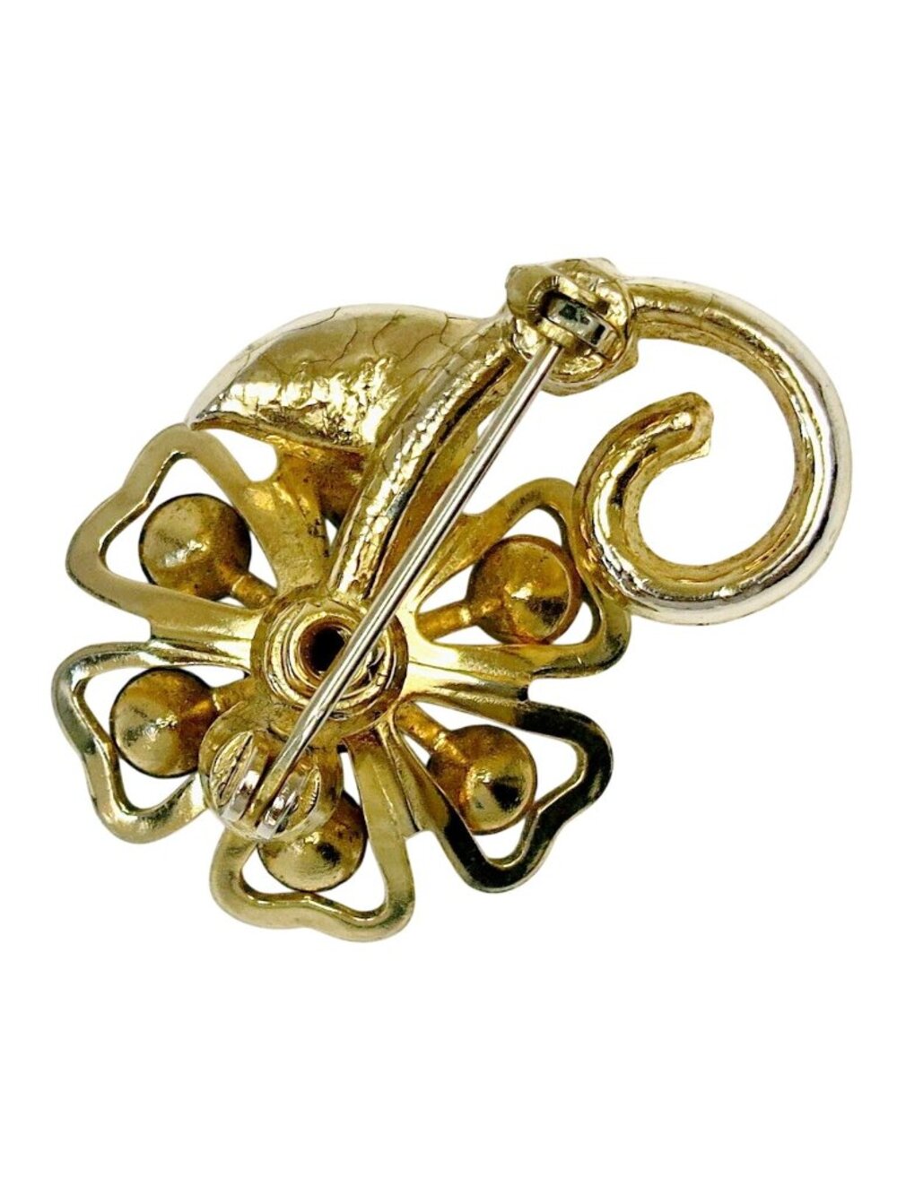 Coro Blue Rhinestone Flower Brooch Mid-Century Gold Tone Costume Jewelry - Picture 5 of 6